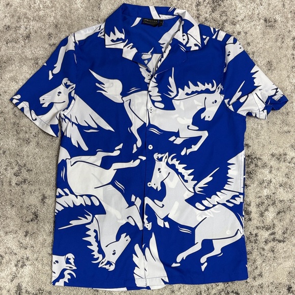 ASOS Other - ASOS Blue and White Horse Print Button Down Short Sleeve